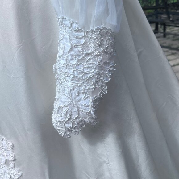 Vtg 70's Victorian Prarie Ivory Custom Bridal Dress Gown Train + Juliet Cap Veil - Picture 15 of 16